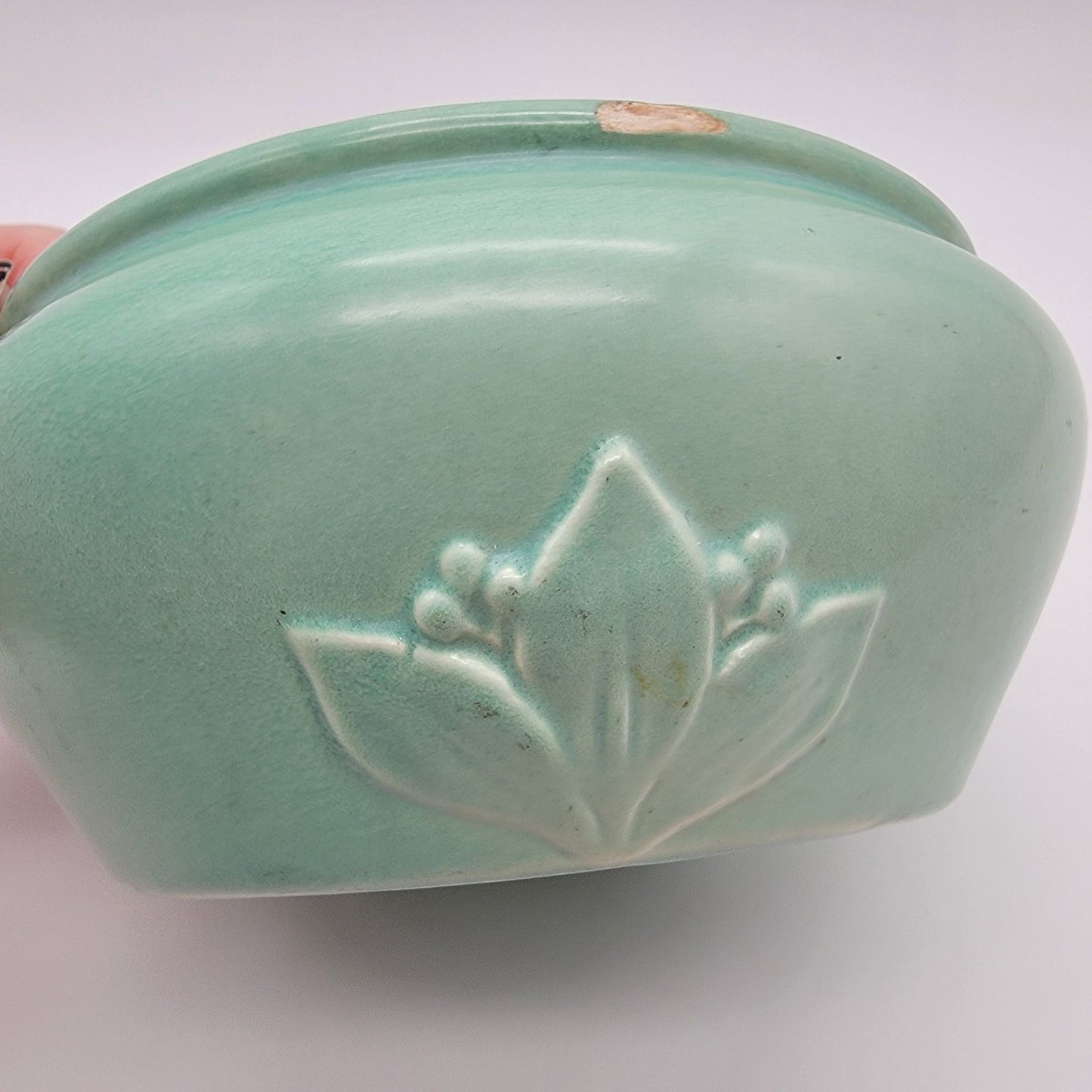 Vintage Red Wing Pottery #865 Teal Green Bowl Vase Planter - As Found