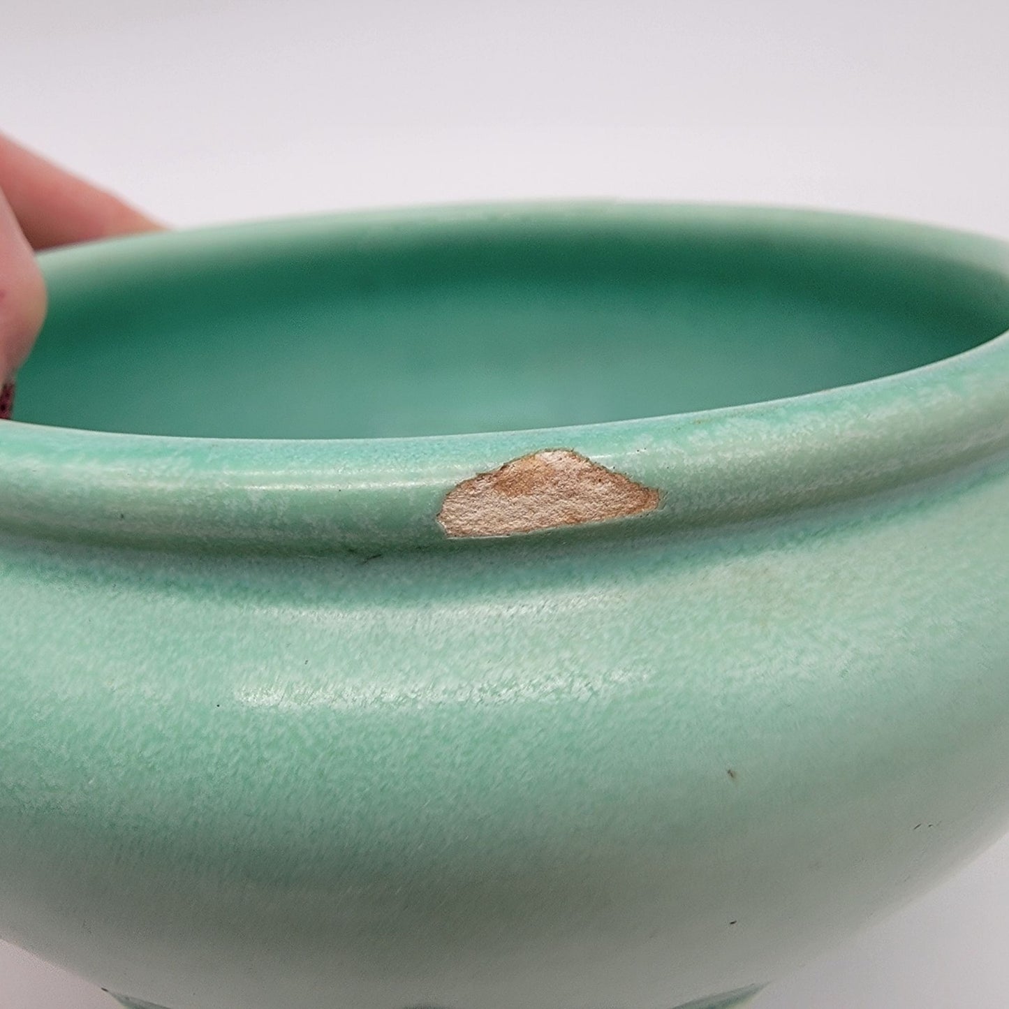 Vintage Red Wing Pottery #865 Teal Green Bowl Vase Planter - As Found