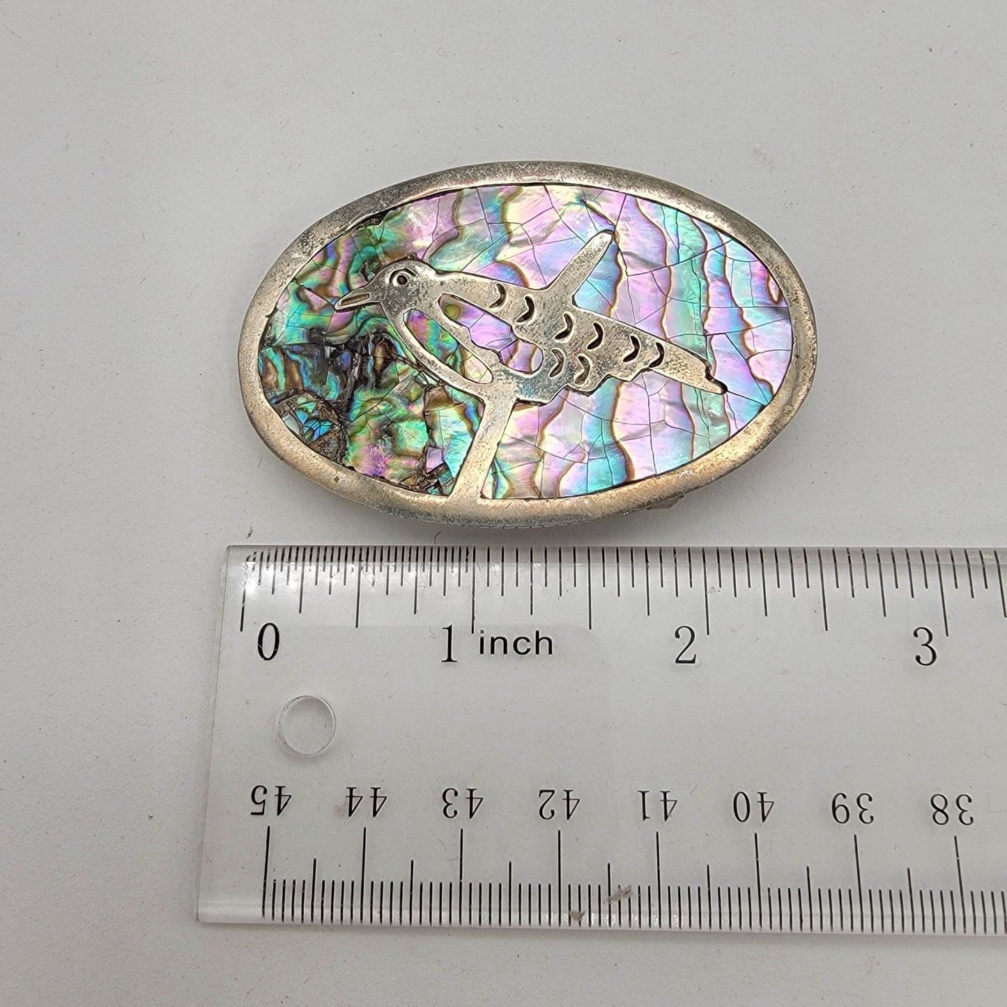 Vintage Mexican Abalone Inlay Belt Buckle With Bird