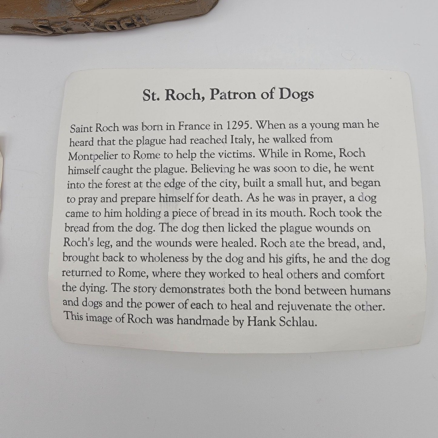 St. Roch Patron Of Dogs Plaque Sculpture By Hank Schlau