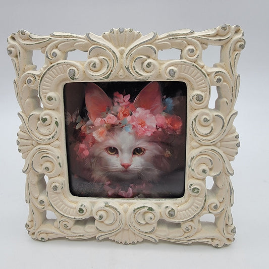 Tina LeCour Pretty Kitty in Pink in Ornate White Metal Frame