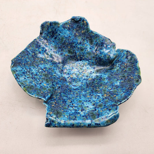 Blue Speckled Pottery Abstract Folded Dish Larger