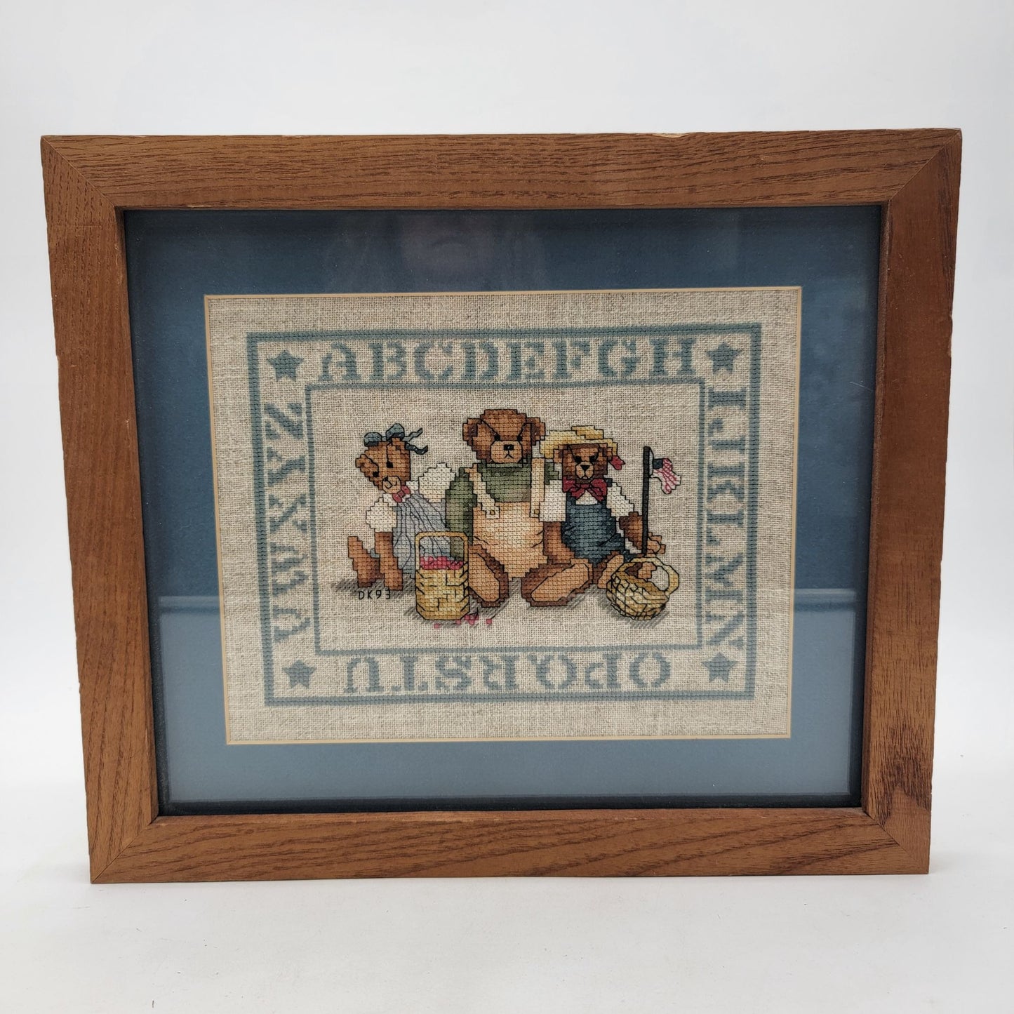 Vintage 1993 Cross-Stitch Alphabet Sampler Bears Signed