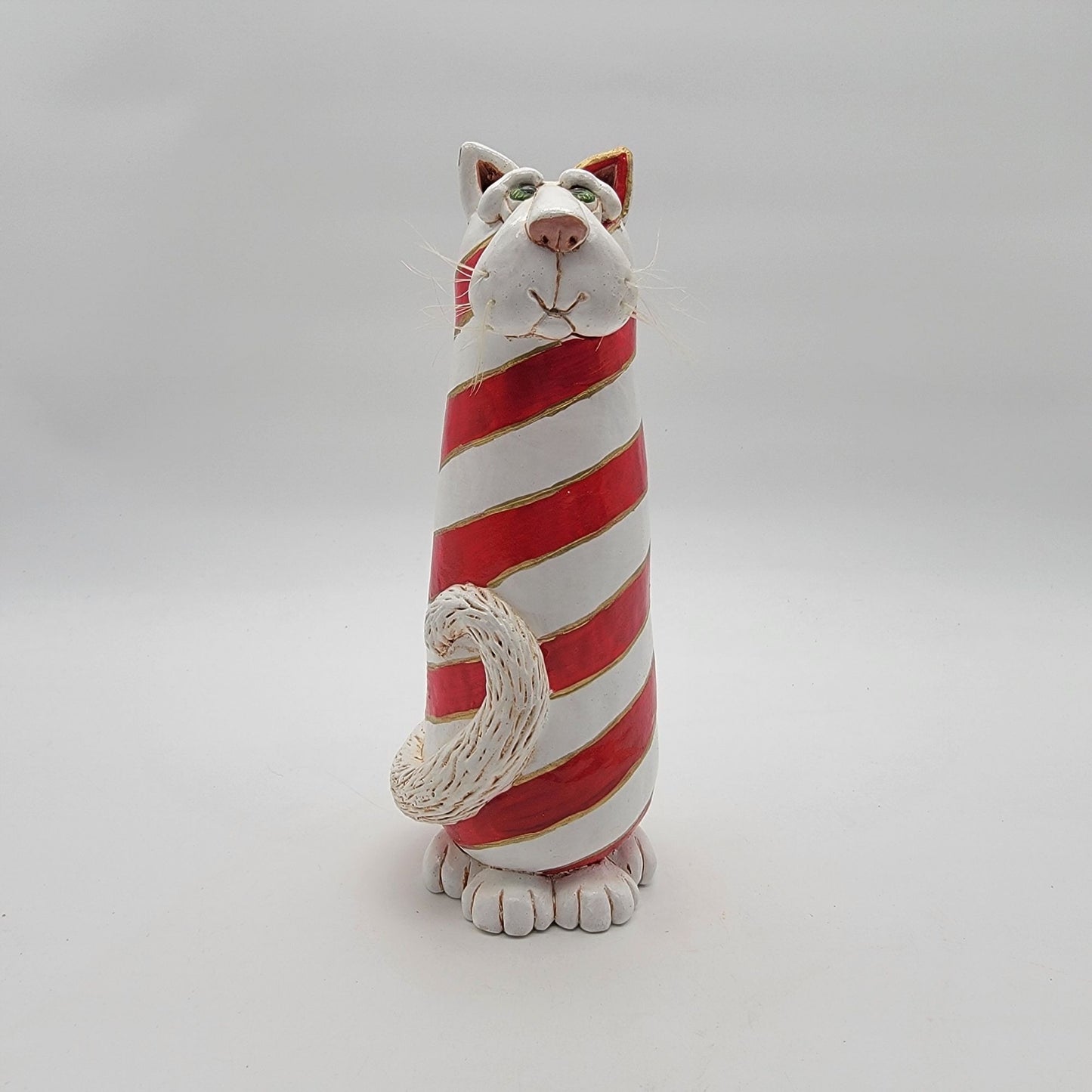 Vicki Thomas Red and White Striped Cat Figure 2000