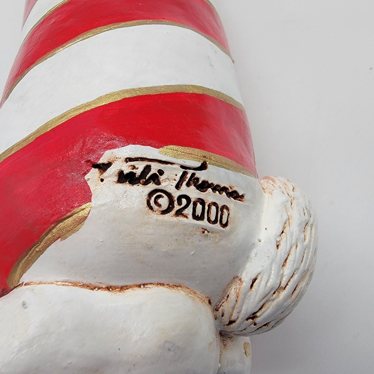 Vicki Thomas Red and White Striped Cat Figure 2000