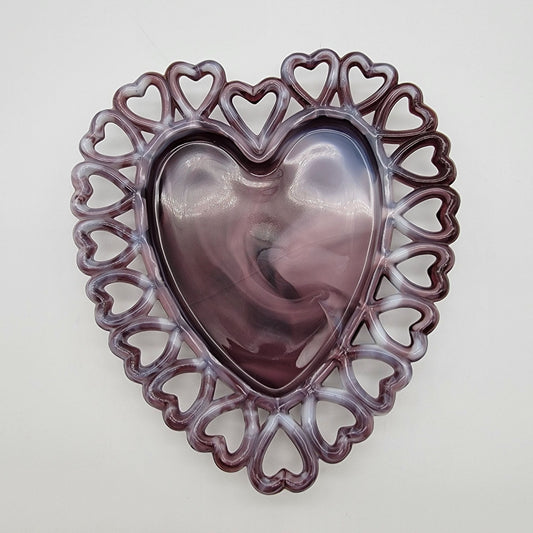 Vintage Westmoreland Amethyst Purple Slag Glass  Reticulated Heart Plate  - As Found
