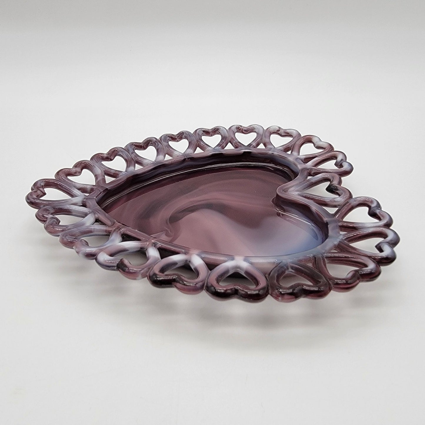 Vintage Westmoreland Amethyst Purple Slag Glass  Reticulated Heart Plate  - As Found