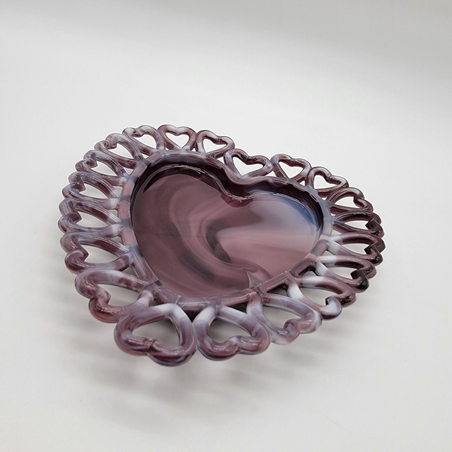Vintage Westmoreland Amethyst Purple Slag Glass  Reticulated Heart Plate  - As Found