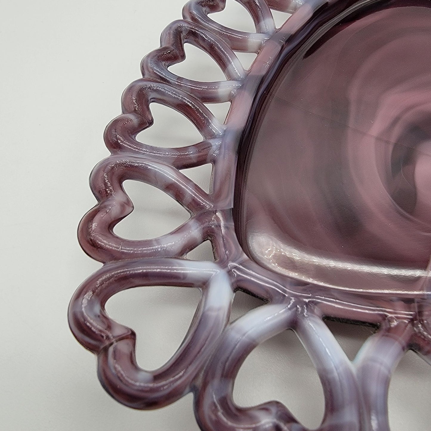 Vintage Westmoreland Amethyst Purple Slag Glass  Reticulated Heart Plate  - As Found
