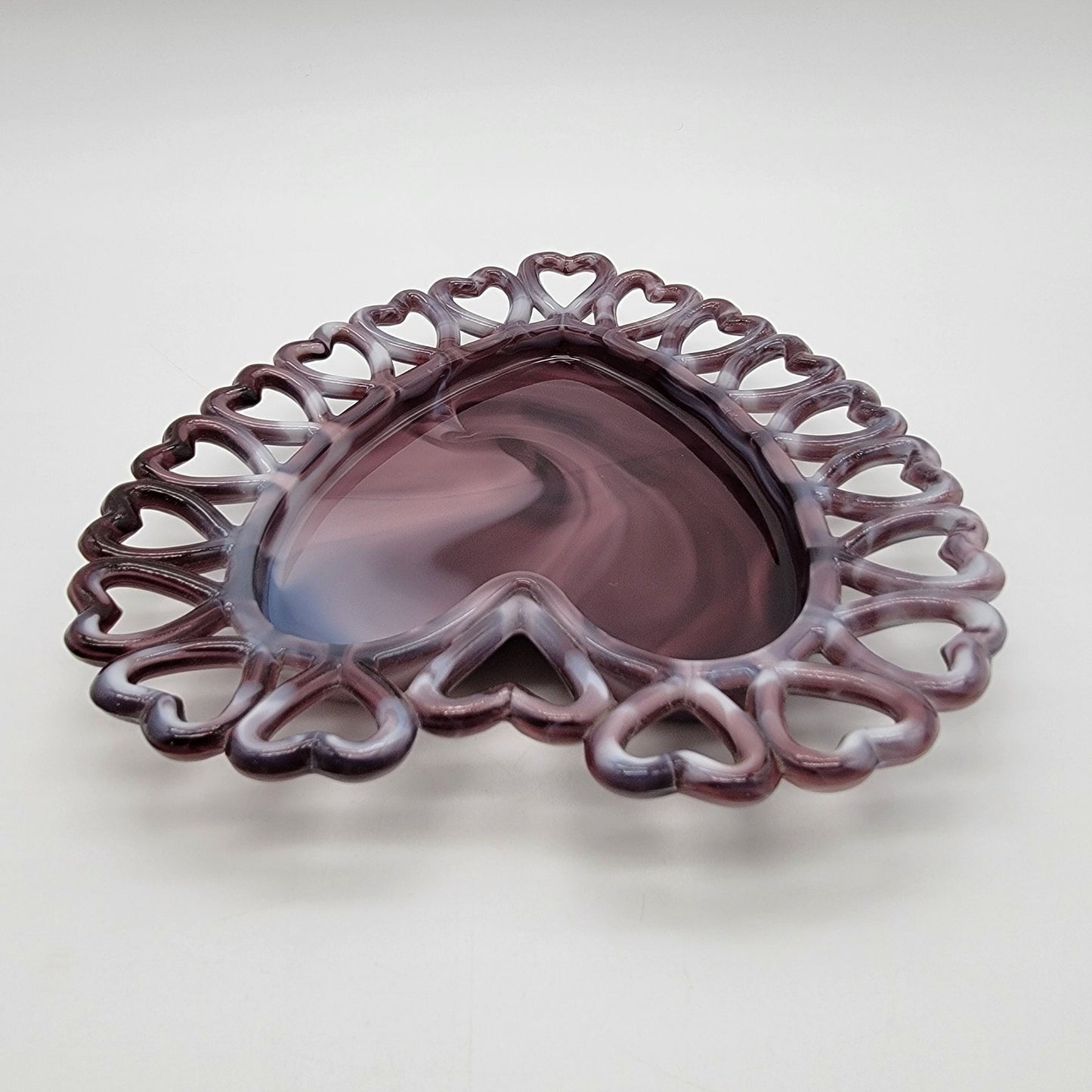 Vintage Westmoreland Amethyst Purple Slag Glass  Reticulated Heart Plate  - As Found