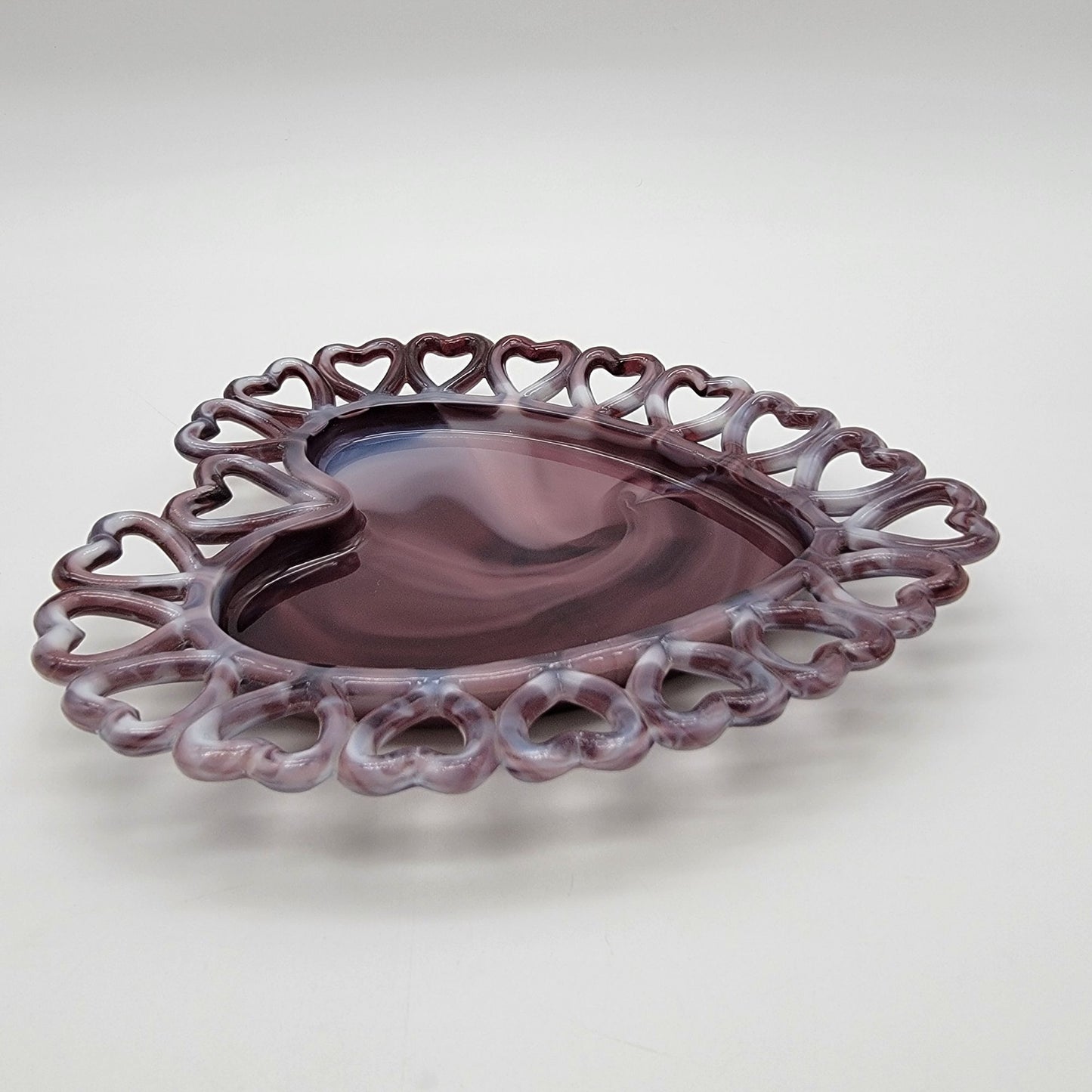 Vintage Westmoreland Amethyst Purple Slag Glass  Reticulated Heart Plate  - As Found