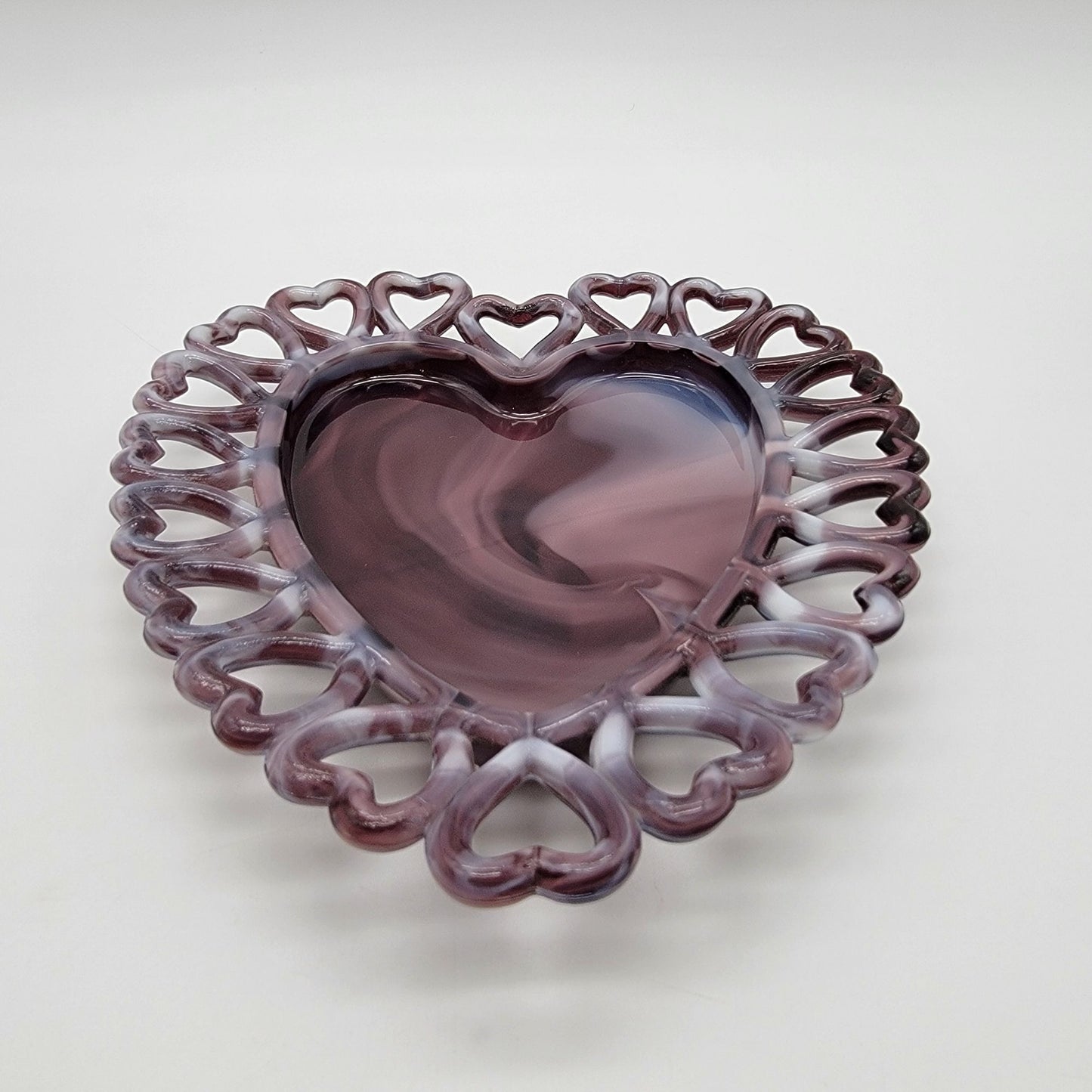 Vintage Westmoreland Amethyst Purple Slag Glass  Reticulated Heart Plate  - As Found