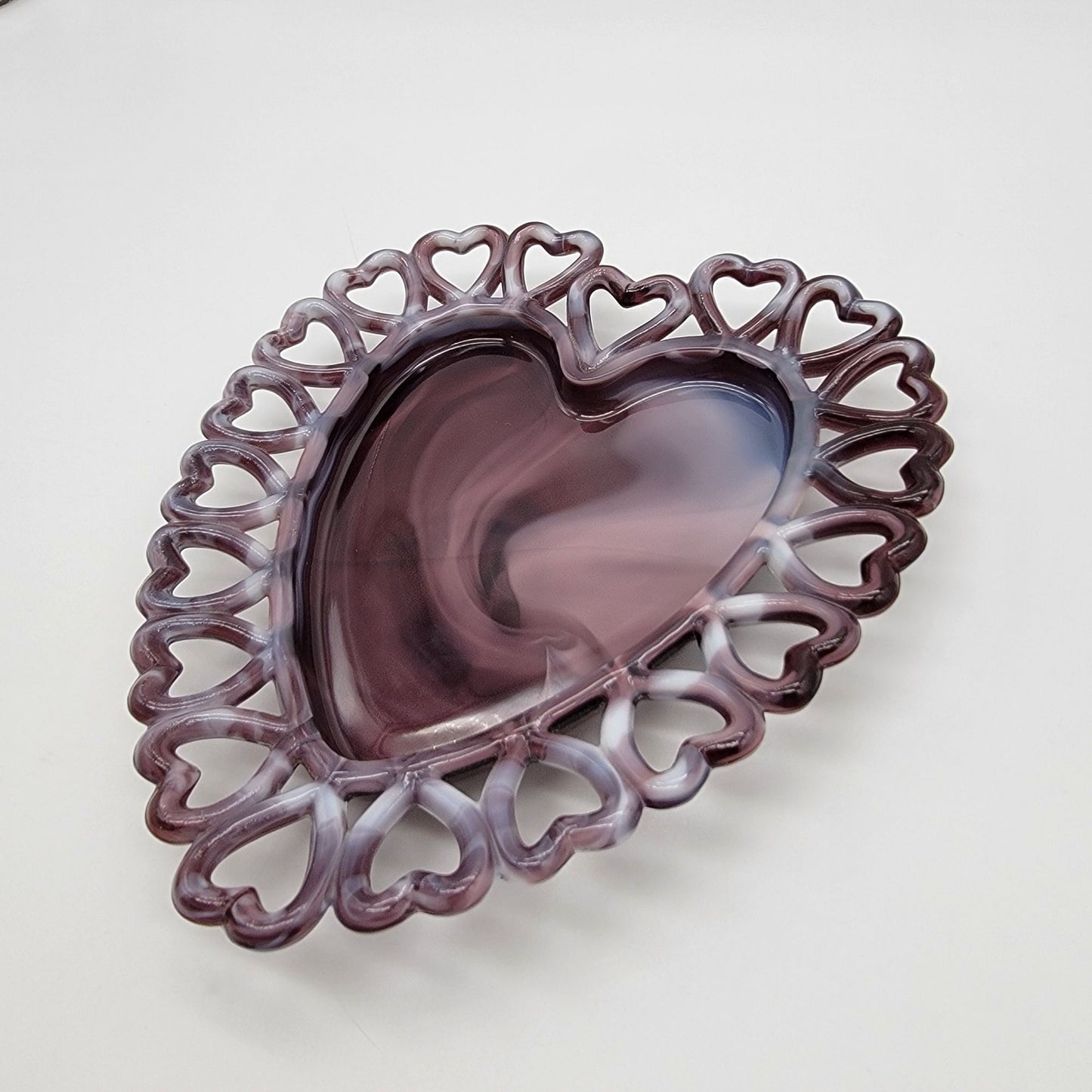 Vintage Westmoreland Amethyst Purple Slag Glass  Reticulated Heart Plate  - As Found