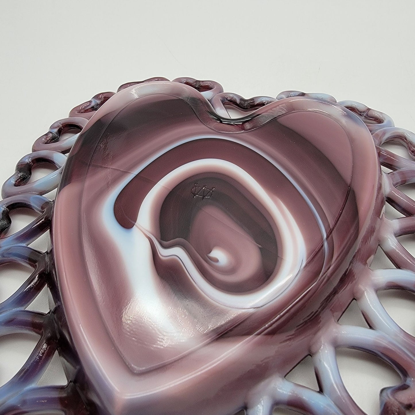 Vintage Westmoreland Amethyst Purple Slag Glass  Reticulated Heart Plate  - As Found