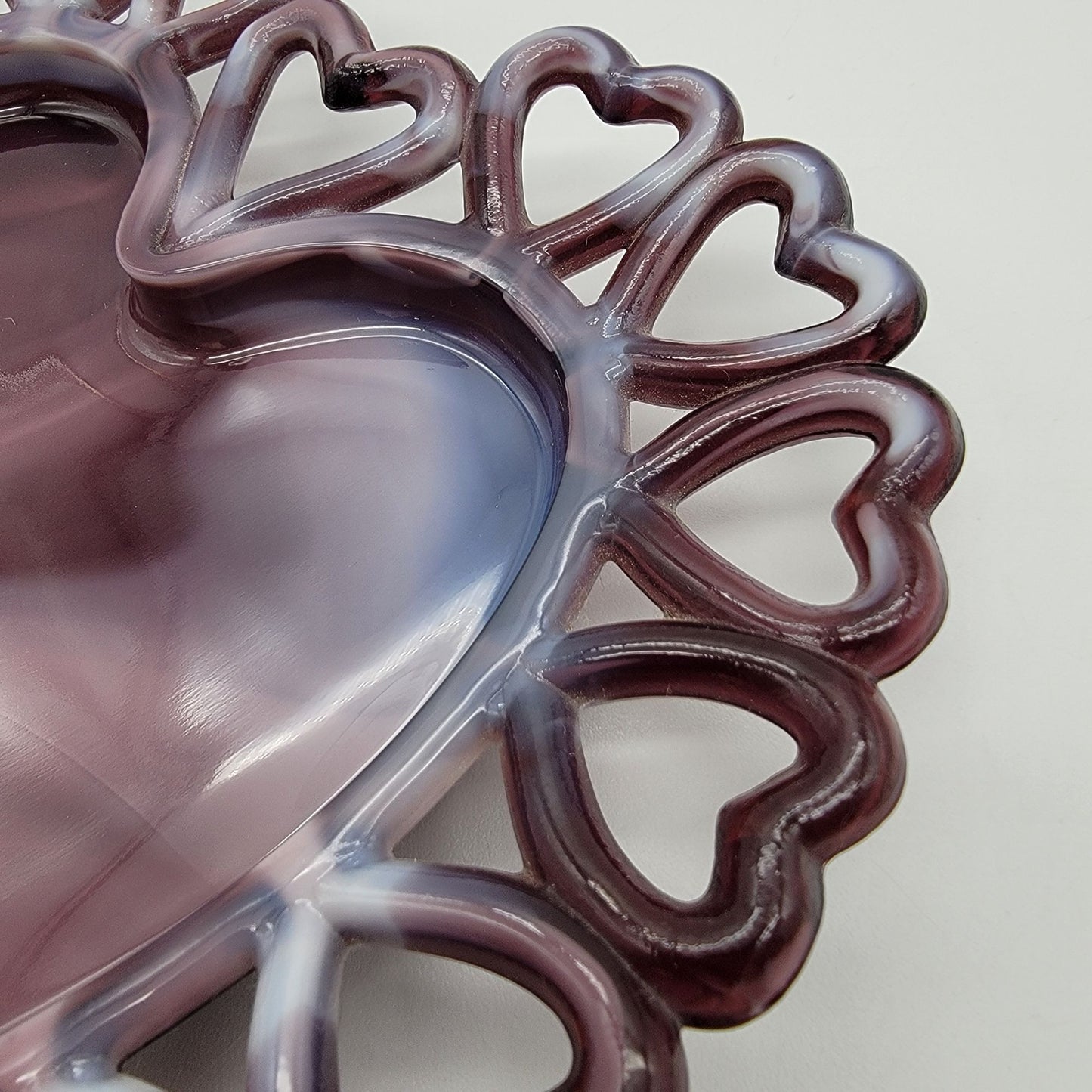 Vintage Westmoreland Amethyst Purple Slag Glass  Reticulated Heart Plate  - As Found