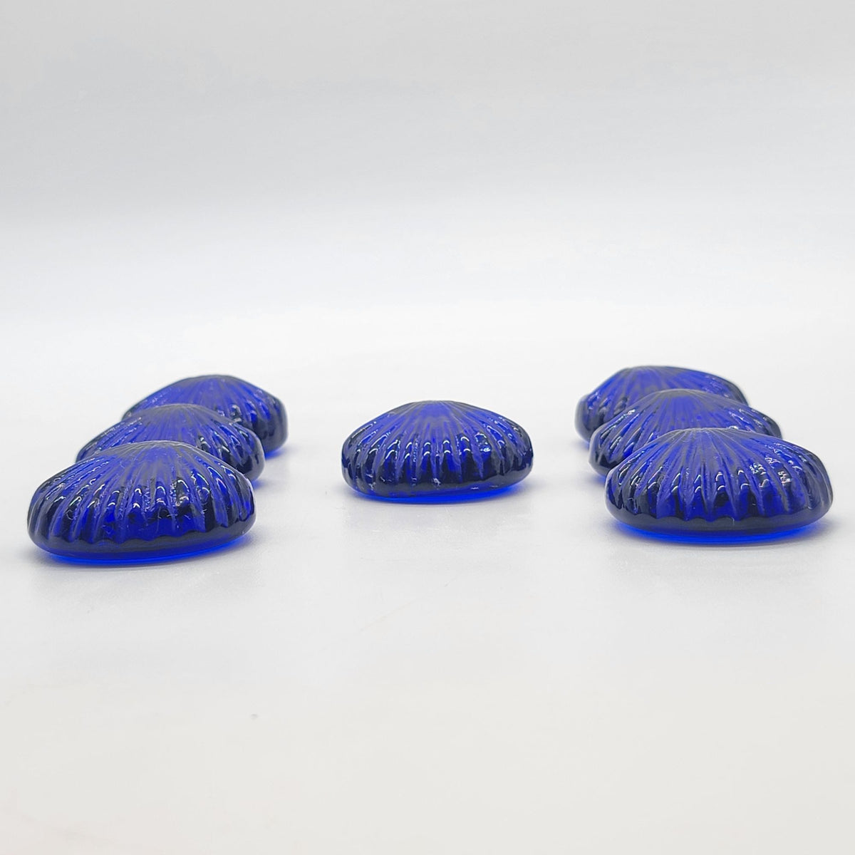 Vintage Cobalt Blue Glass Seashells Set Of 7