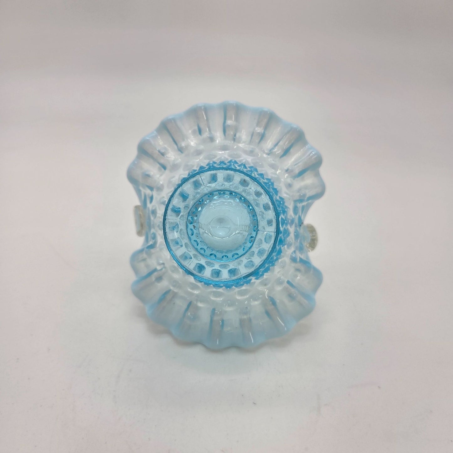 Vintage Fenton Blue Opalescent Glass Hobnail Ruffle Basket