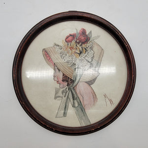 Antique Marie Whitlock Profile Portrait Watercolor Painting
