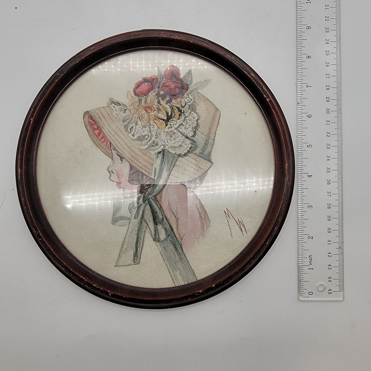 Antique Marie Whitlock Profile Portrait Watercolor Painting