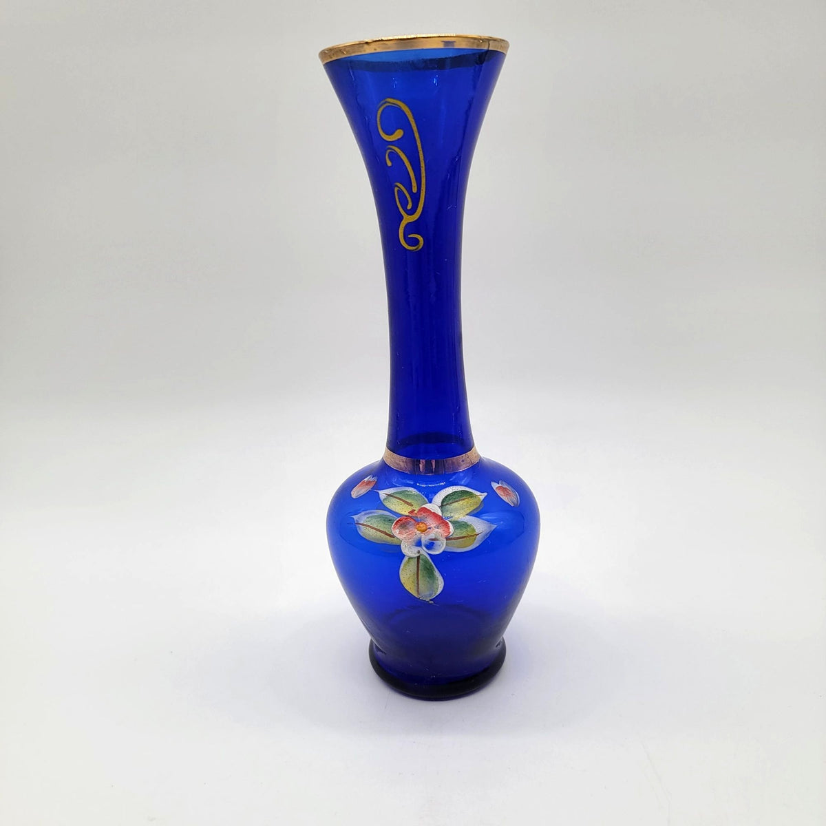 Vintage Bohemian Czech Cobalt Blue Art Glass Bud Vase