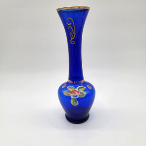 Vintage Bohemian Czech Cobalt Blue Art Glass Bud Vase
