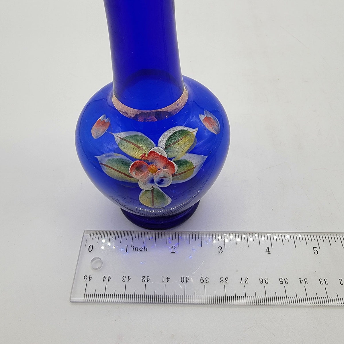 Vintage Bohemian Czech Cobalt Blue Art Glass Bud Vase