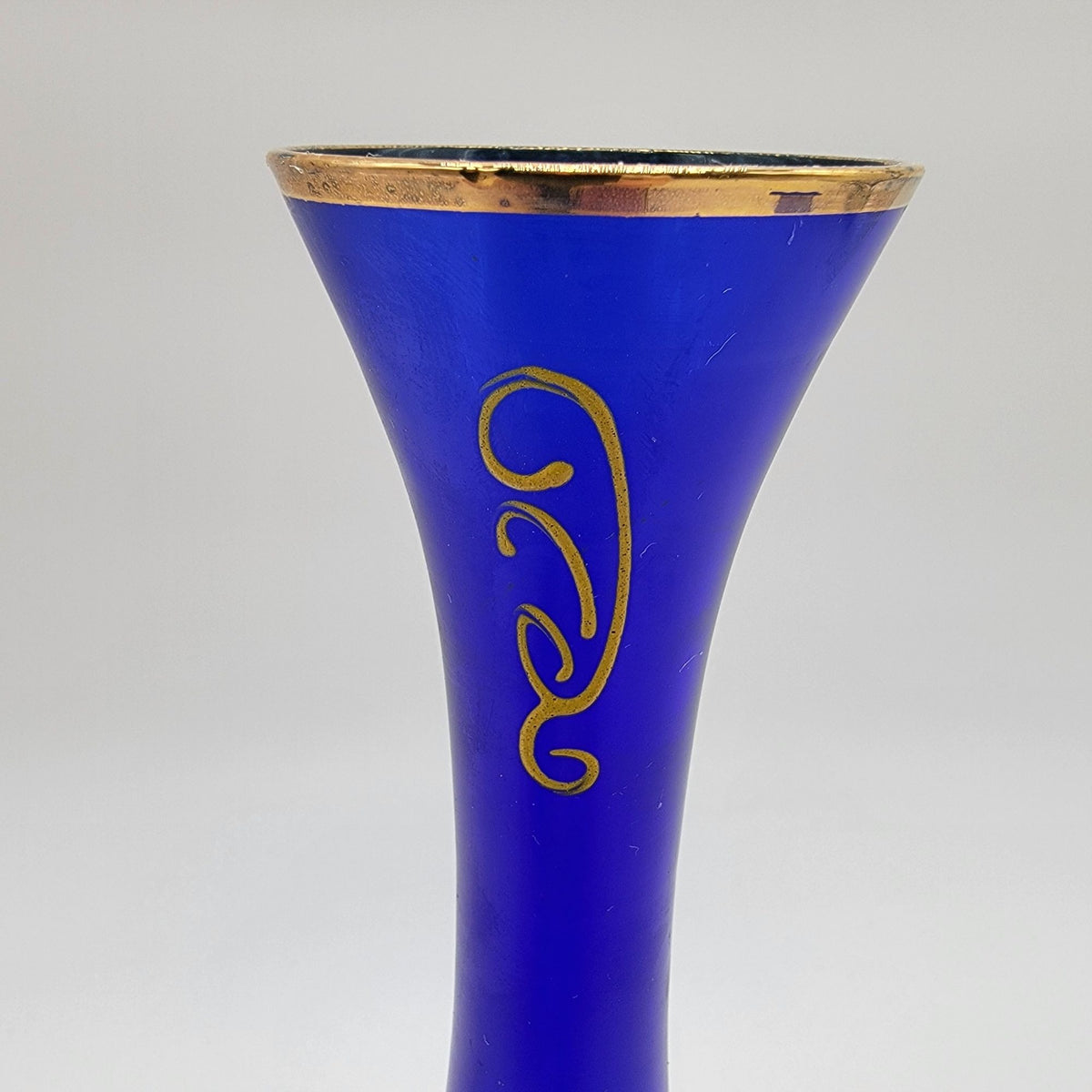 Vintage Bohemian Czech Cobalt Blue Art Glass Bud Vase