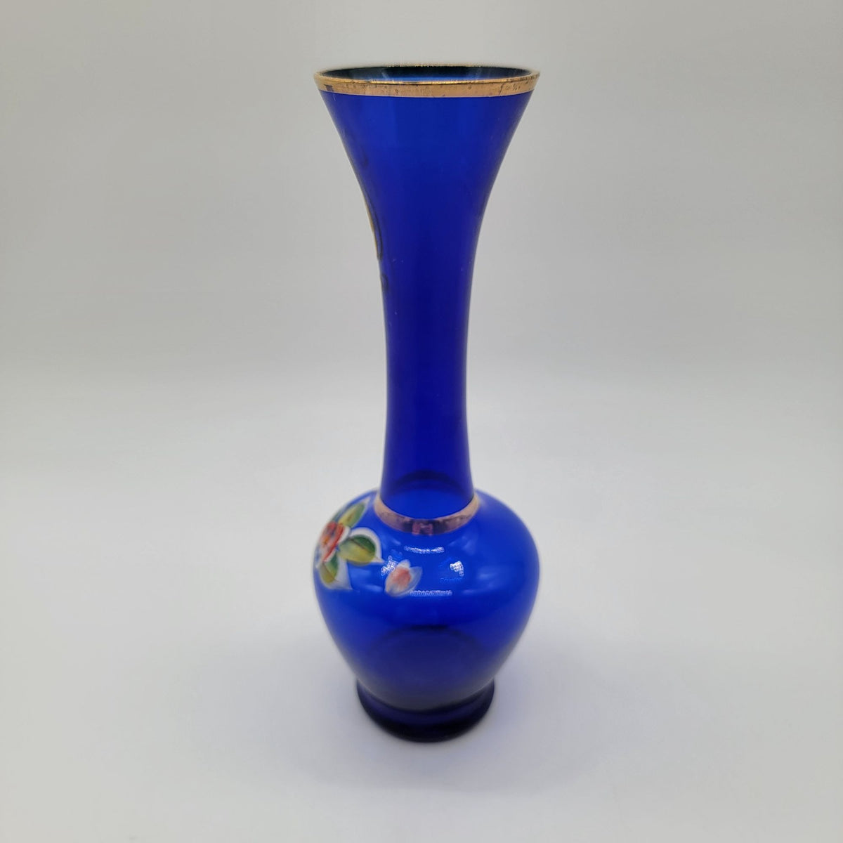 Vintage Bohemian Czech Cobalt Blue Art Glass Bud Vase