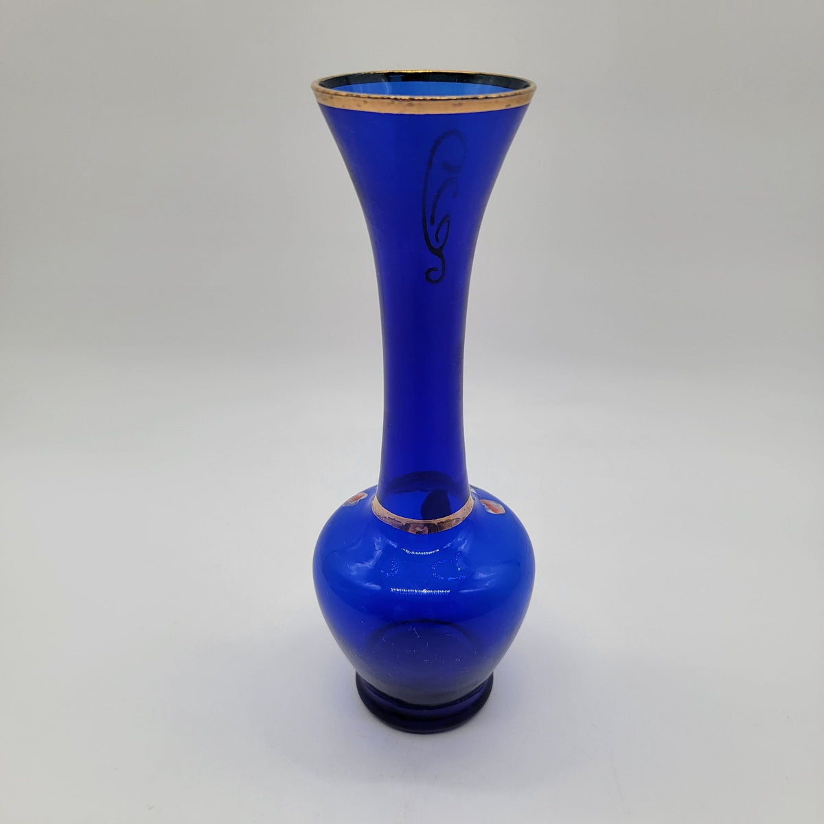 Vintage Bohemian Czech Cobalt Blue Art Glass Bud Vase