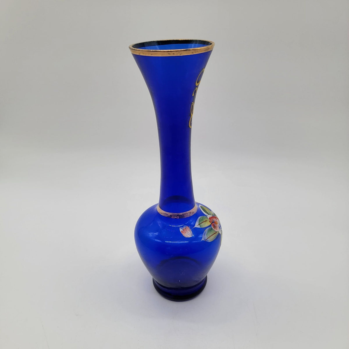 Vintage Bohemian Czech Cobalt Blue Art Glass Bud Vase