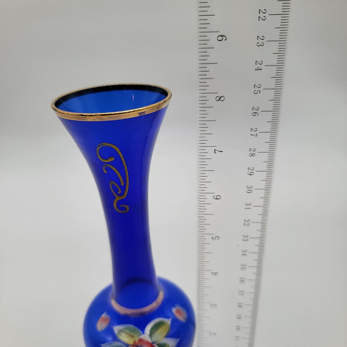 Vintage Bohemian Czech Cobalt Blue Art Glass Bud Vase