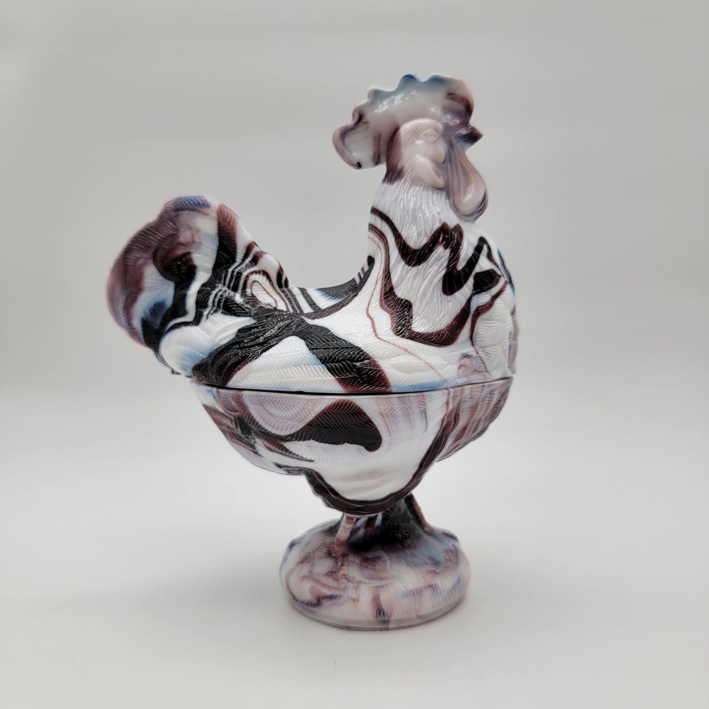 Vintage Westmoreland Amethyst Purple Slag Glass Standing Rooster Covered Dish - As Found