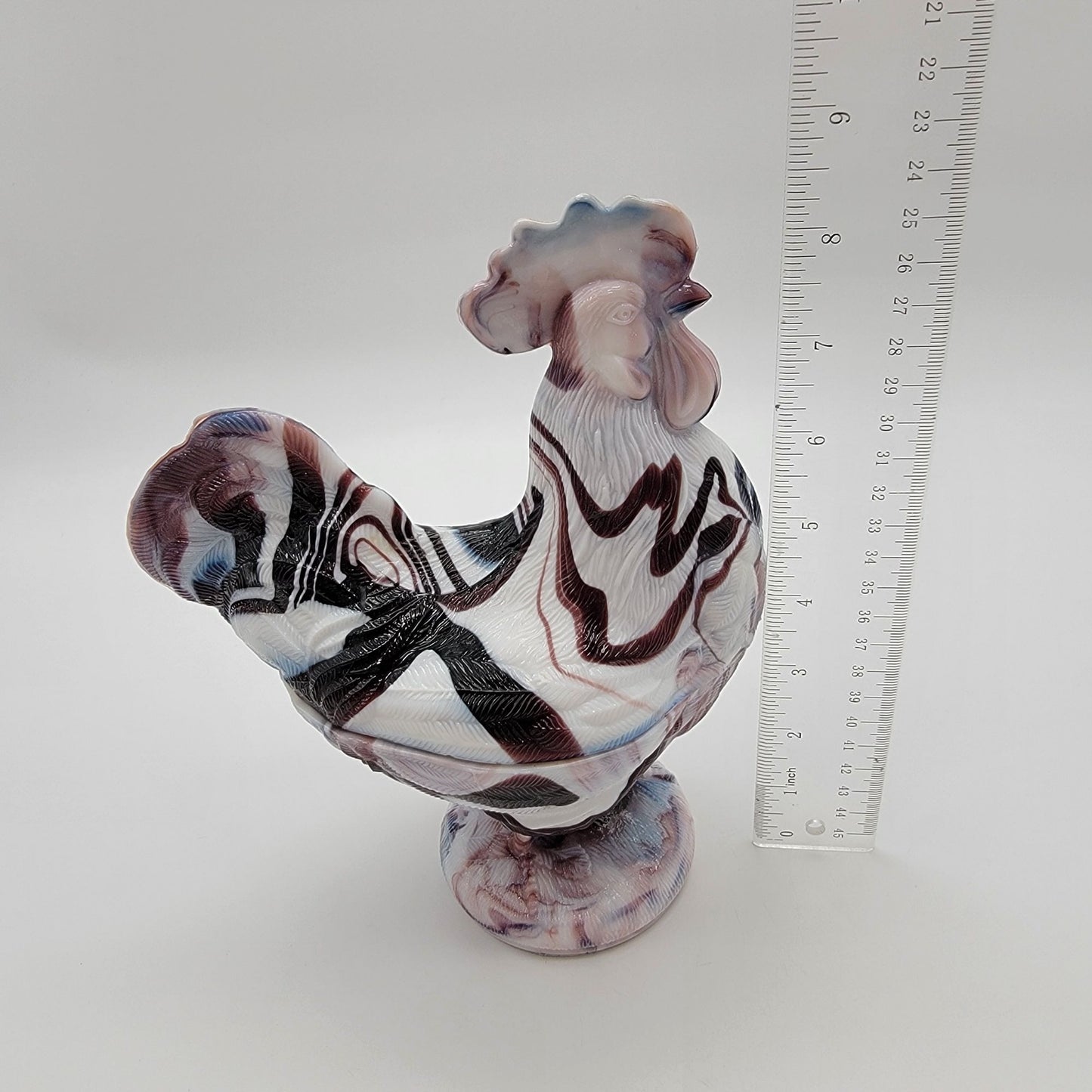 Vintage Westmoreland Amethyst Purple Slag Glass Standing Rooster Covered Dish - As Found