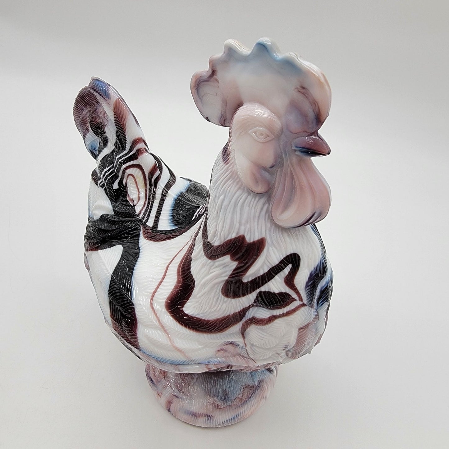 Vintage Westmoreland Amethyst Purple Slag Glass Standing Rooster Covered Dish - As Found