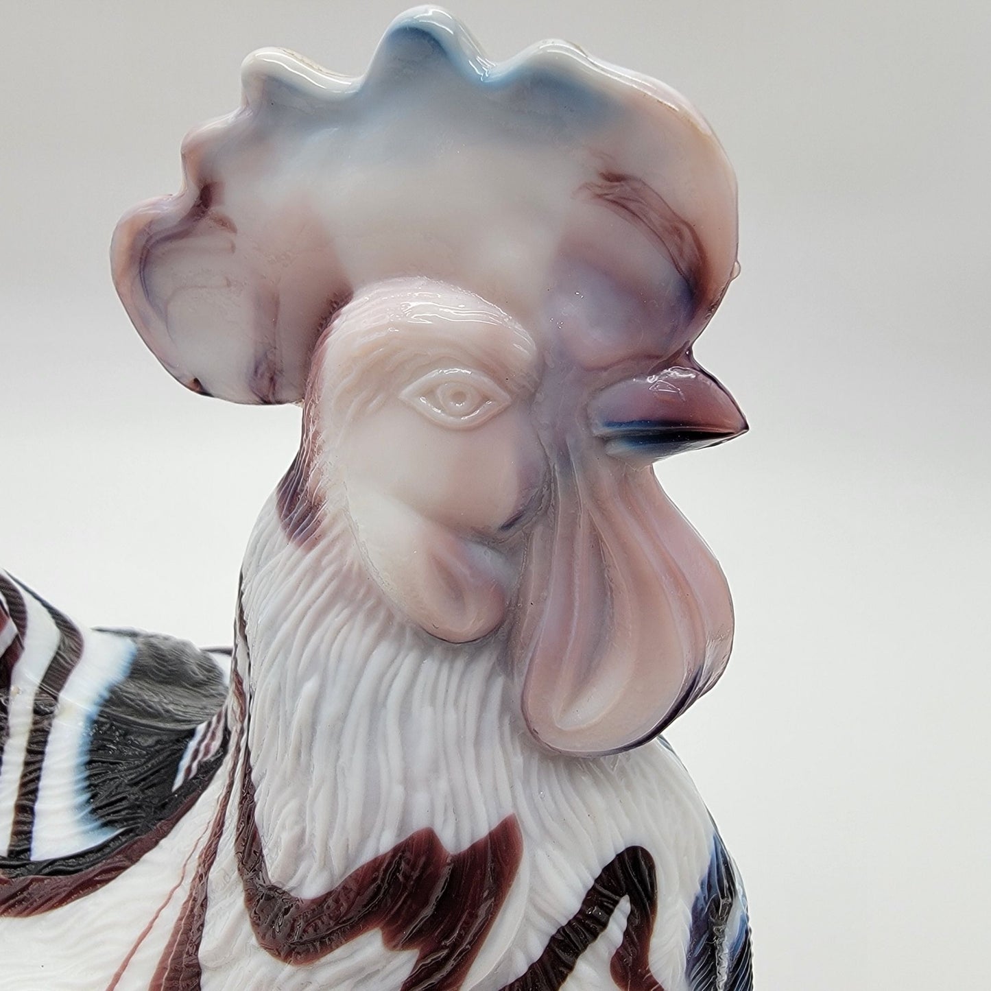 Vintage Westmoreland Amethyst Purple Slag Glass Standing Rooster Covered Dish - As Found