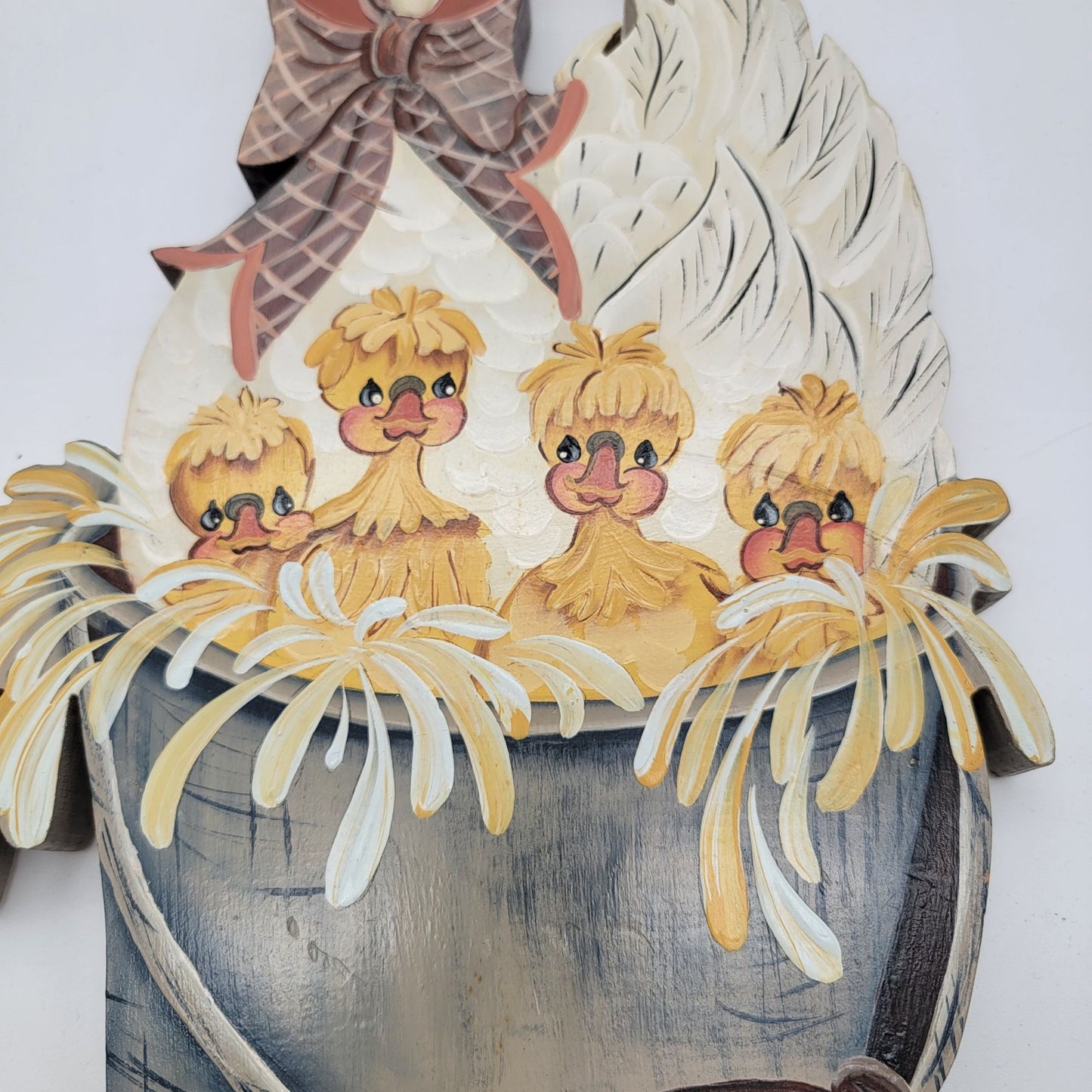 Vintage Wooden Folk Art Wall Plaque Mother Goose & Babies