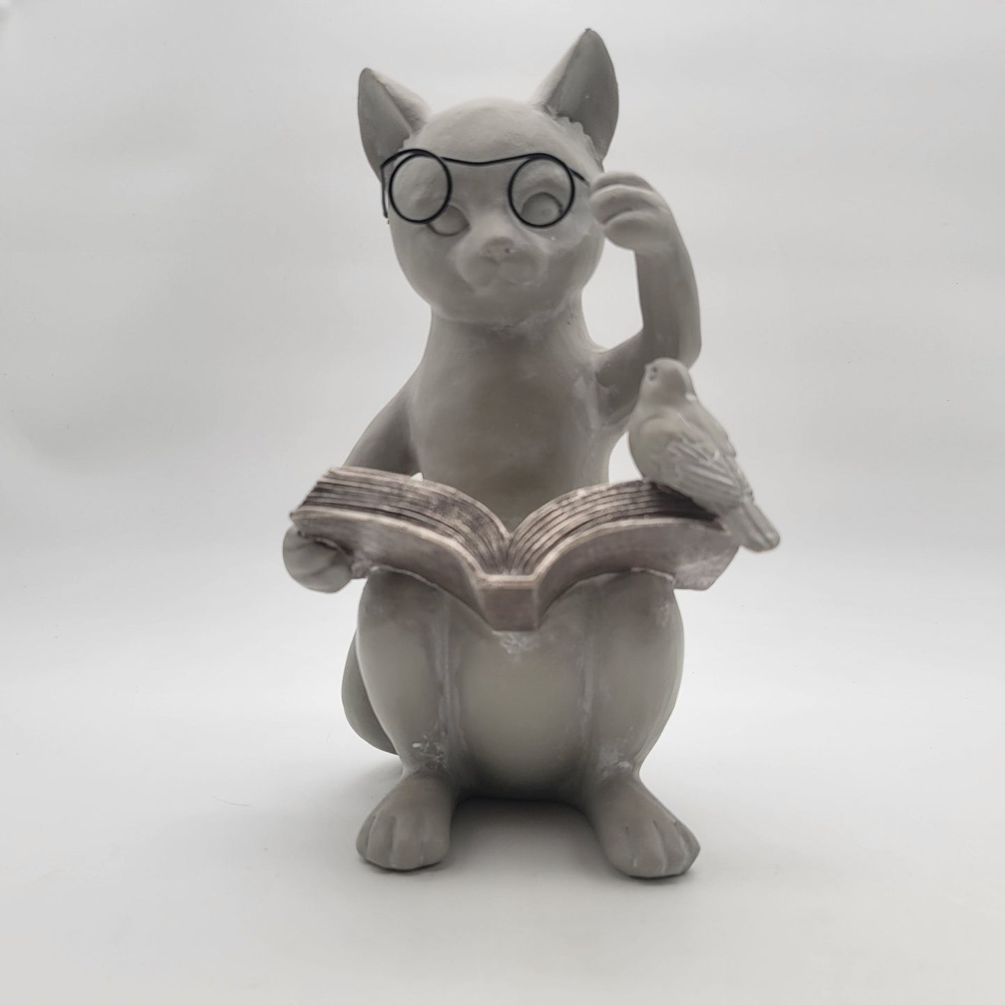 Whimsical Cat With Glasses Reading Book Garden Statue