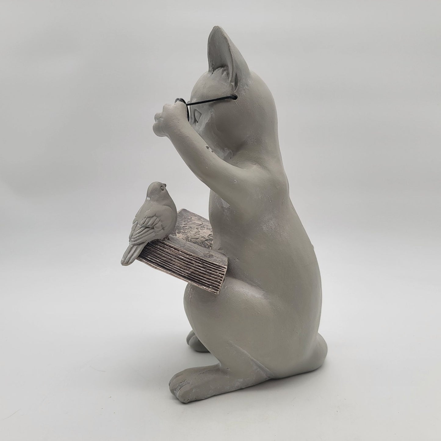 Whimsical Cat With Glasses Reading Book Garden Statue