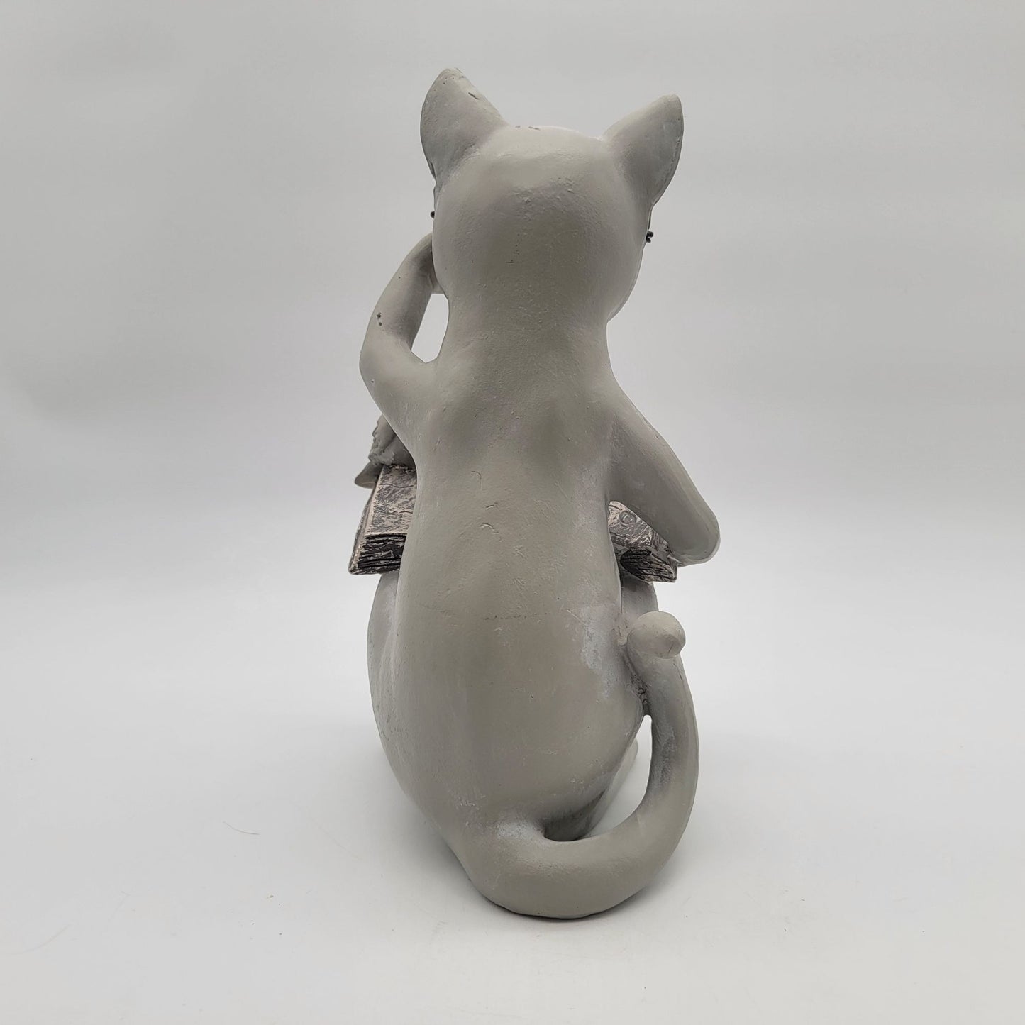 Whimsical Cat With Glasses Reading Book Garden Statue