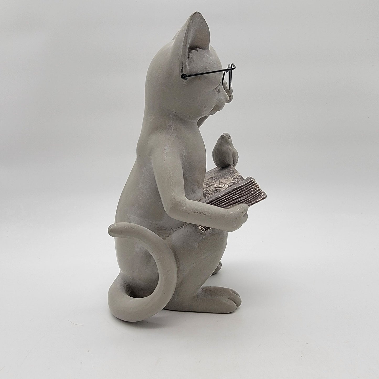 Whimsical Cat With Glasses Reading Book Garden Statue