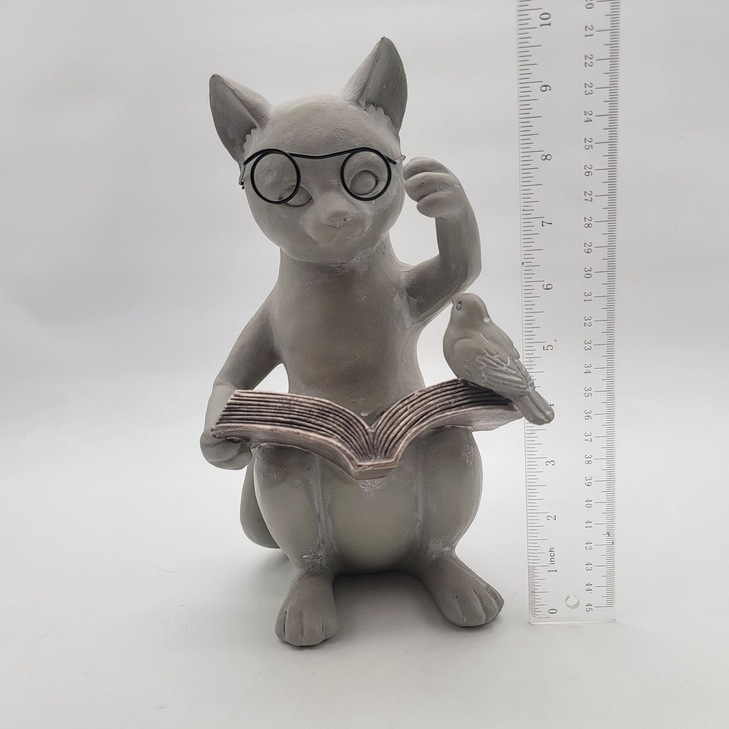 Whimsical Cat With Glasses Reading Book Garden Statue