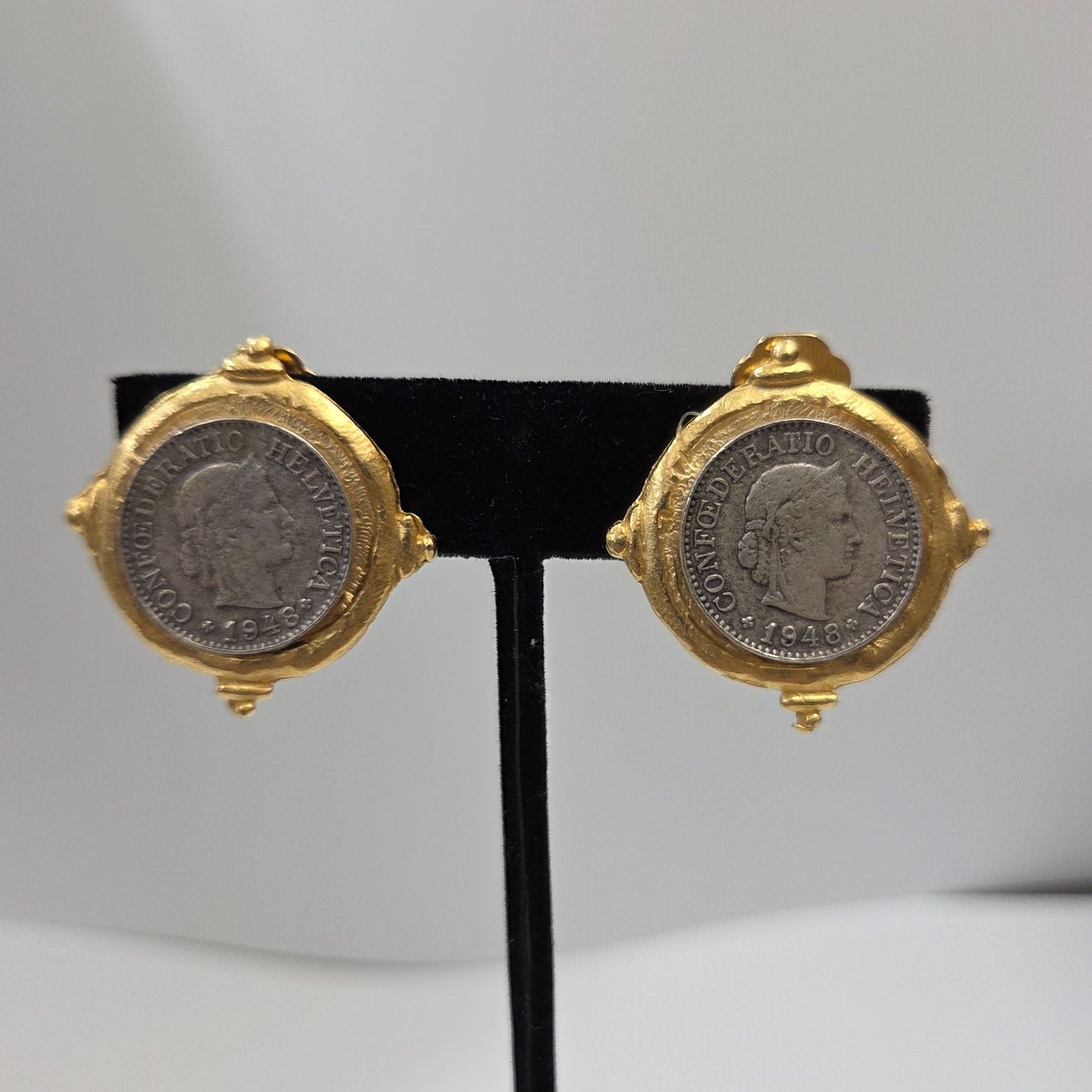 Susan Shaw 1948 Swiss Franc Coin Clip-On Earrings