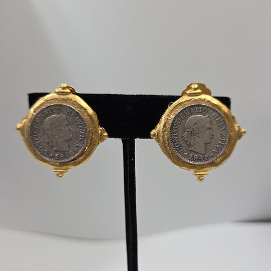 Susan Shaw 1948 Swiss Franc Coin Clip-On Earrings