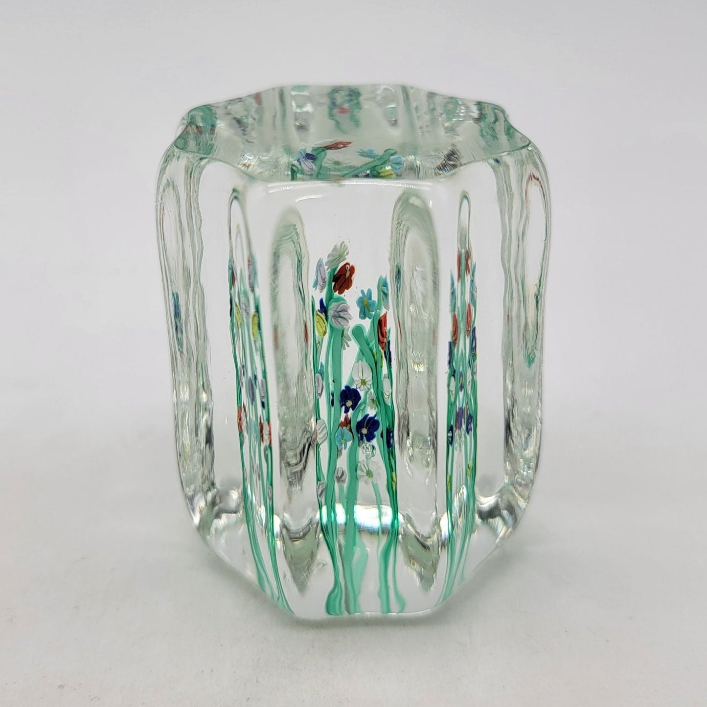 Vintage Art Glass Millefiori Flower Cased Paperweight
