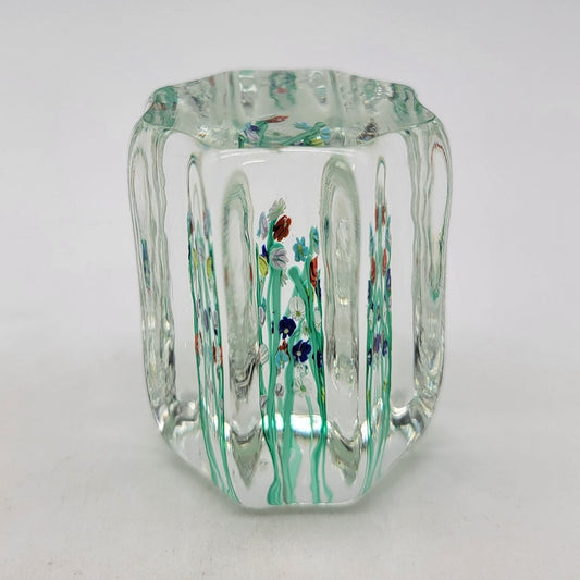 Vintage Art Glass Millefiori Flower Cased Paperweight