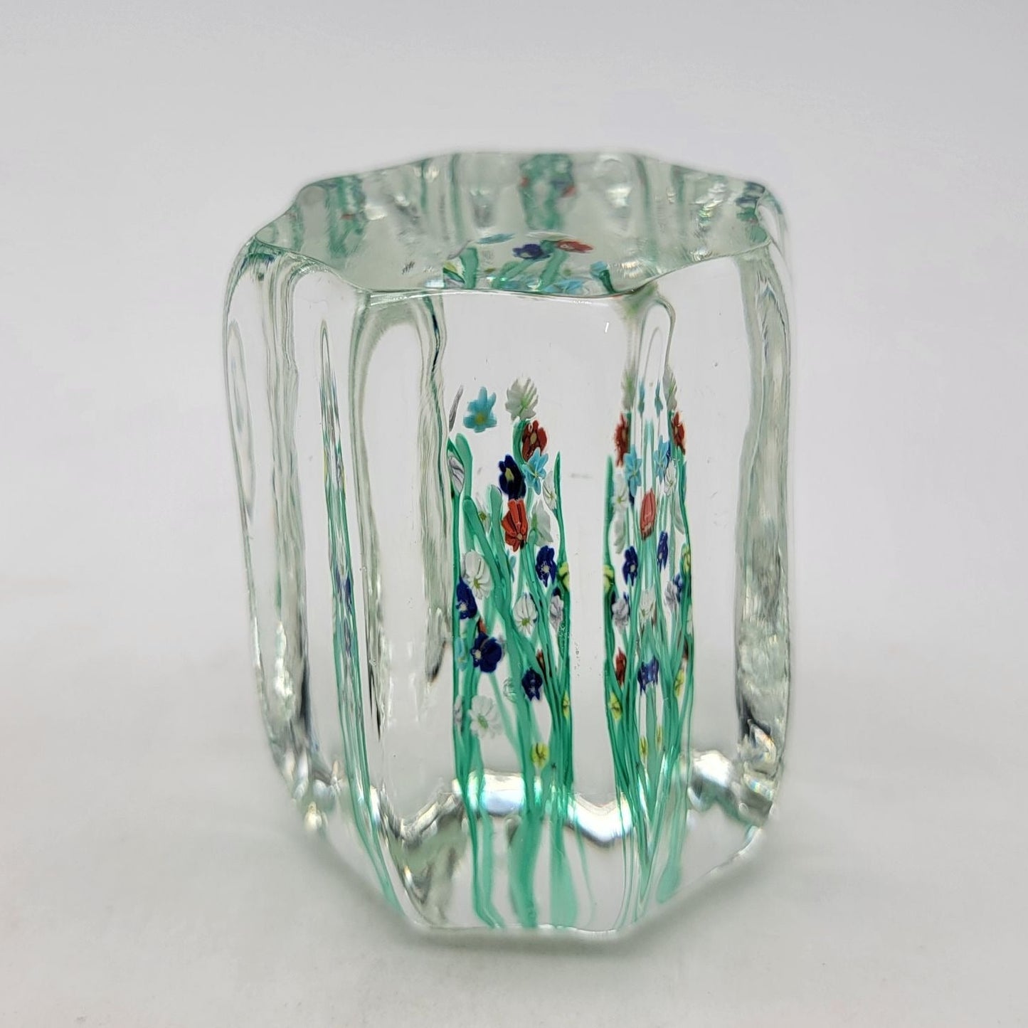 Vintage Art Glass Millefiori Flower Cased Paperweight