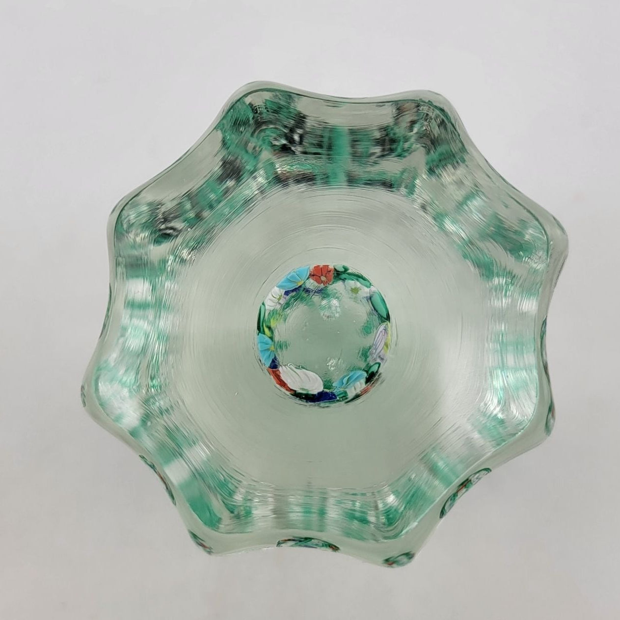 Vintage Art Glass Millefiori Flower Cased Paperweight