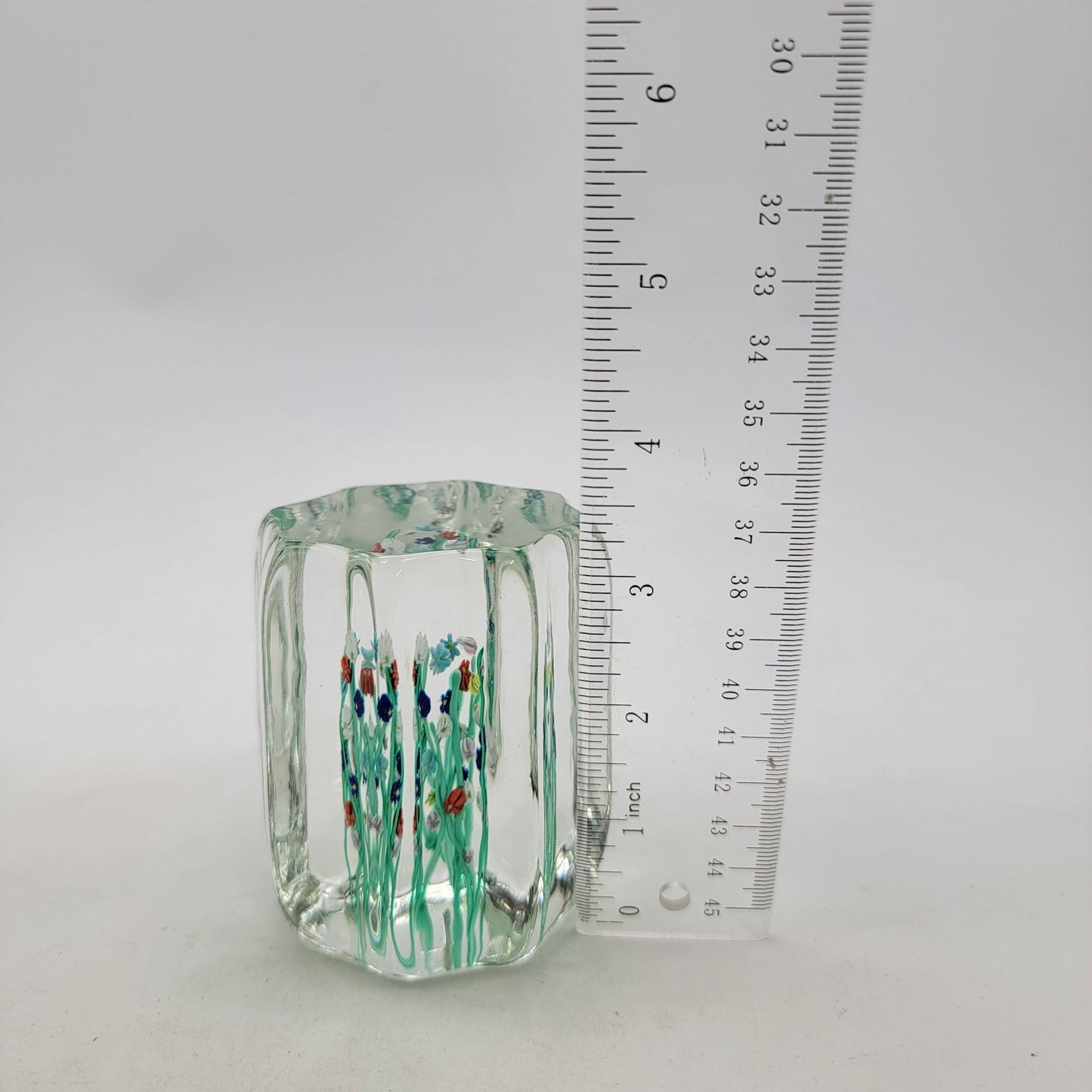 Vintage Art Glass Millefiori Flower Cased Paperweight