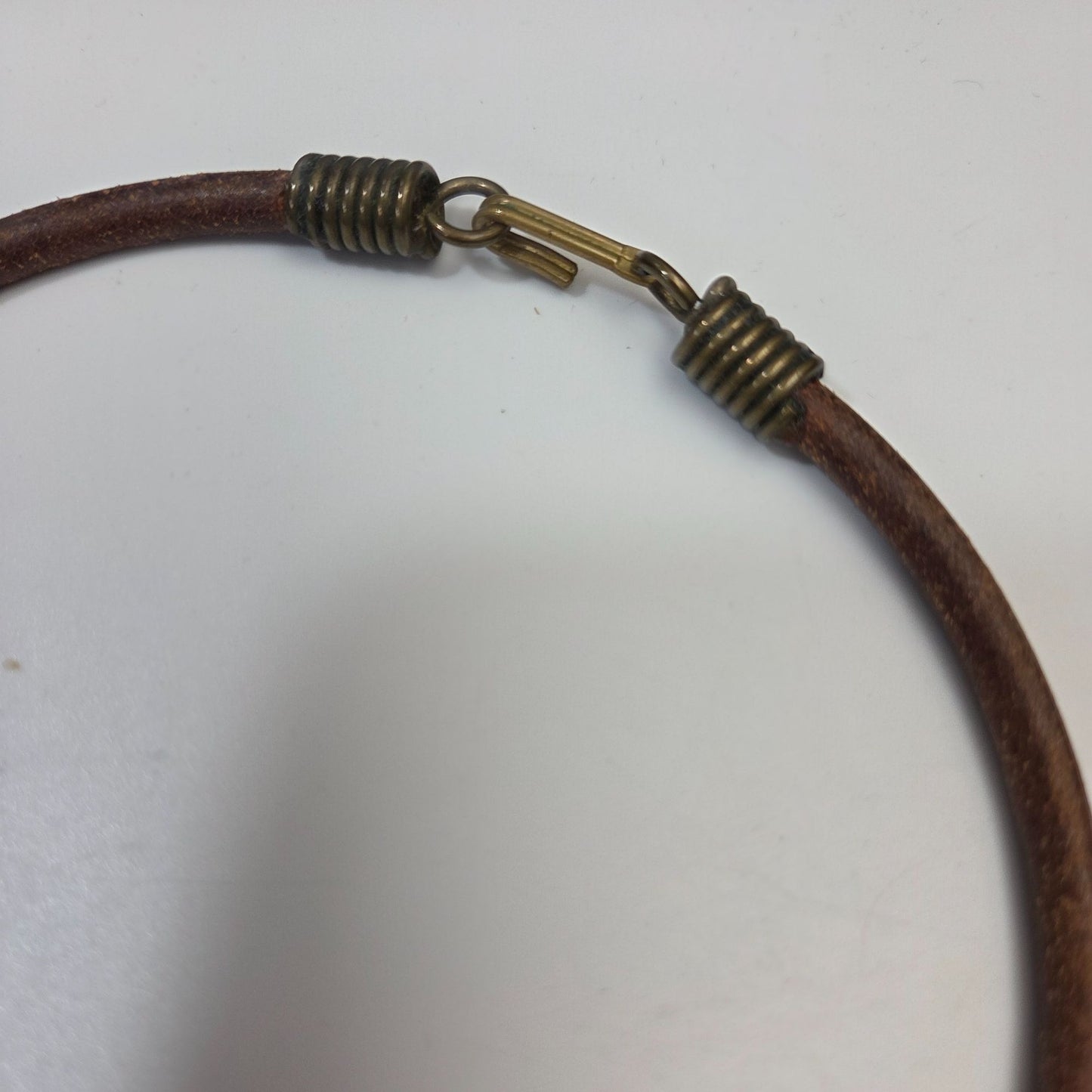 Artisan Blue Art Pottery & Metal Beaded Necklace On Brown Suede Cord