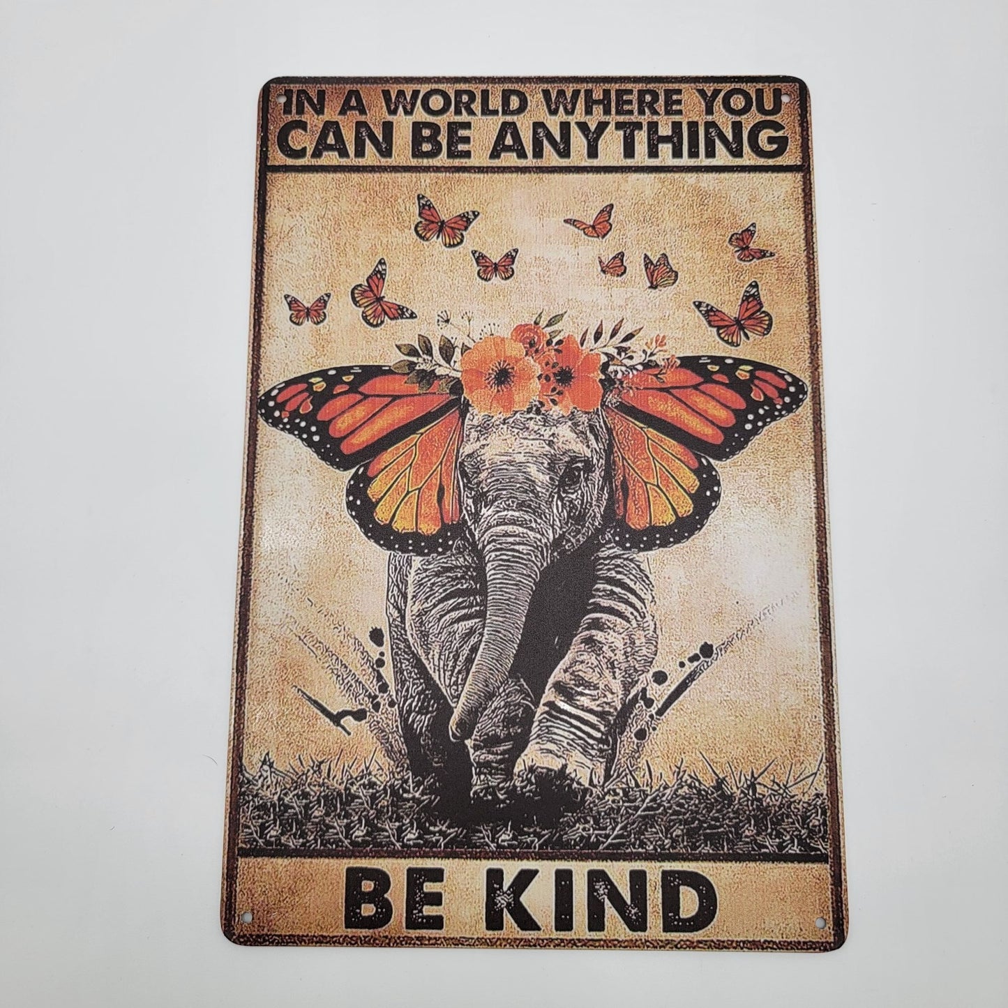 Be Kind Baby Elephant Tin Sign Butterfly Wings